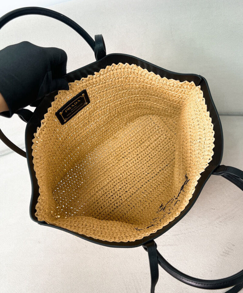 Prada Medium Crochet And Leather Tote Bag 1BG499 Apricot